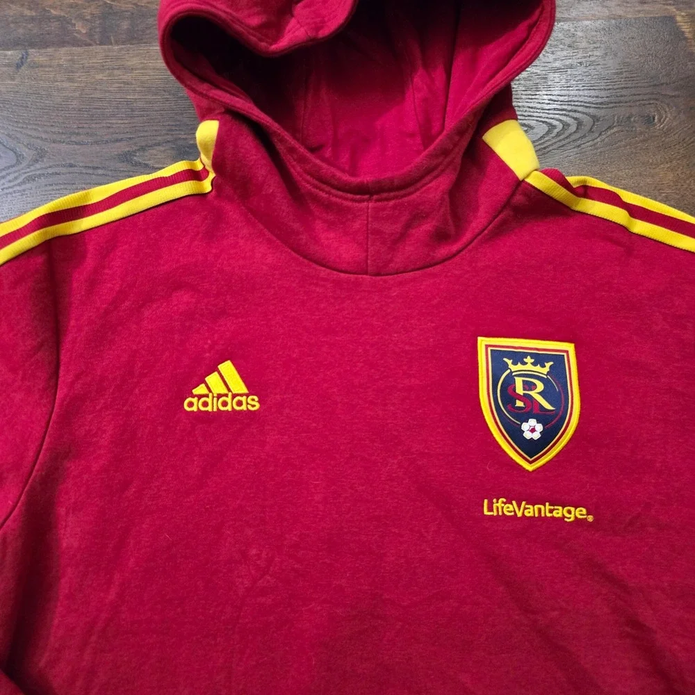 Adidas Real Salt Lake Soccer Hoodie Mens XL Red Yellow RSL MLS Pullover Fleece